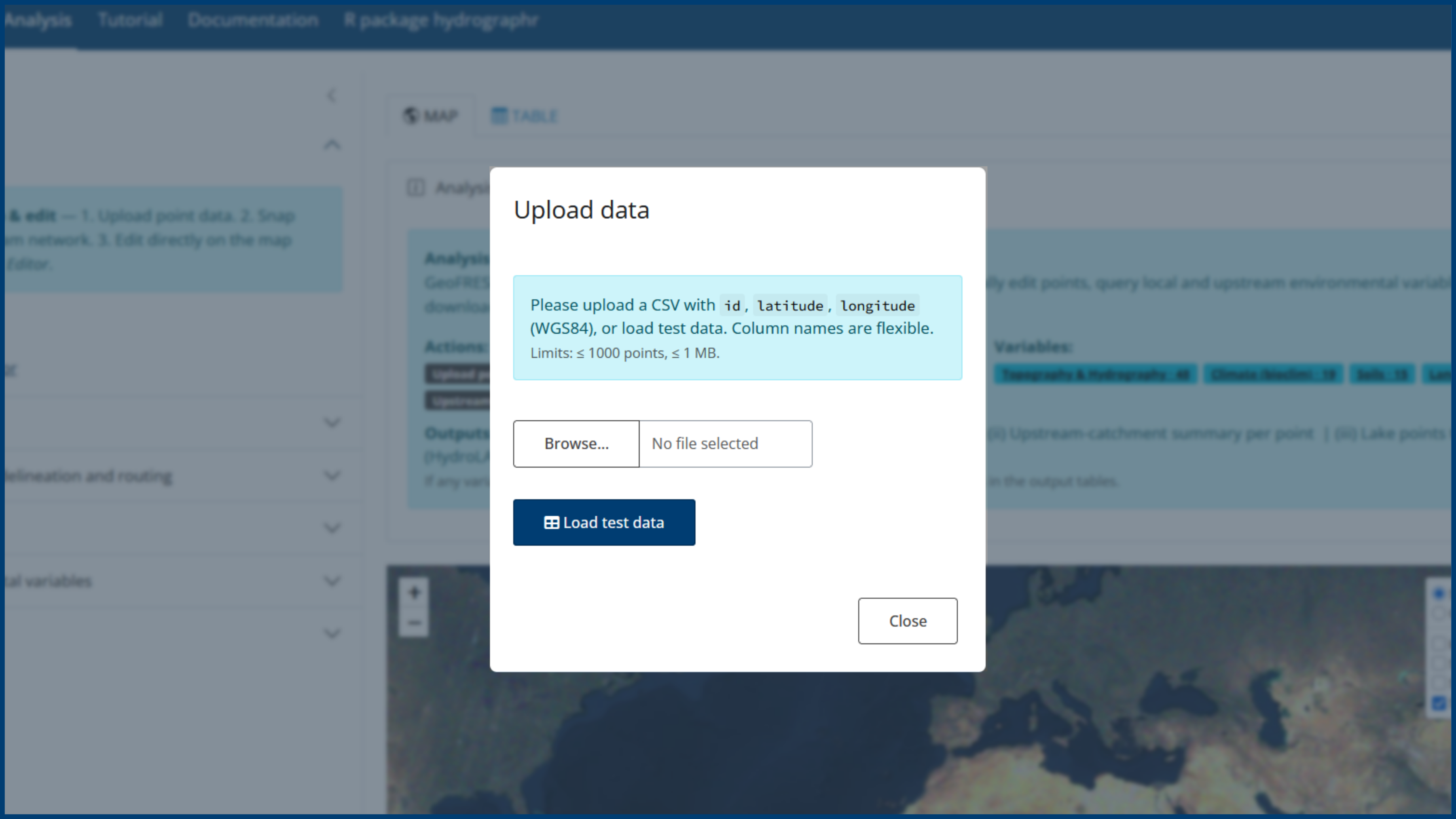 Point data menu